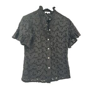 Nordstrom Millie Resort Vacation Black Ruffle button front‎ fairy whimsigoth M